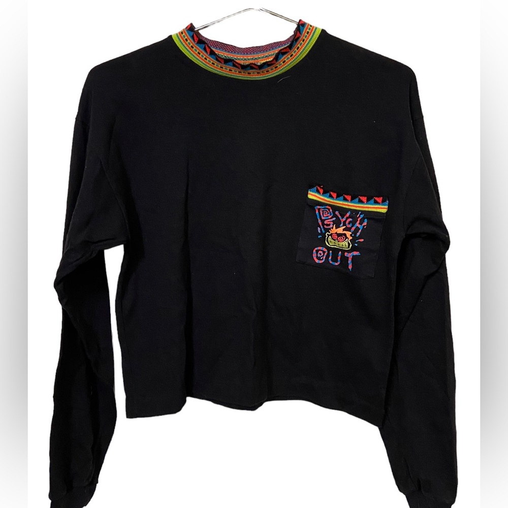Vintage 1990s PSYCH OUT Neon & Black Youth L (16-18) Women’s S Sweatshirt RARE